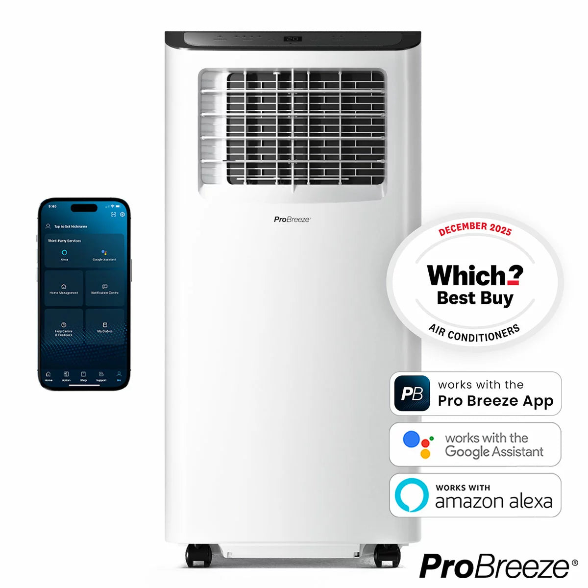 Pro Breeze 9k BTU 3 in 1 Smart Air Conditioner in White