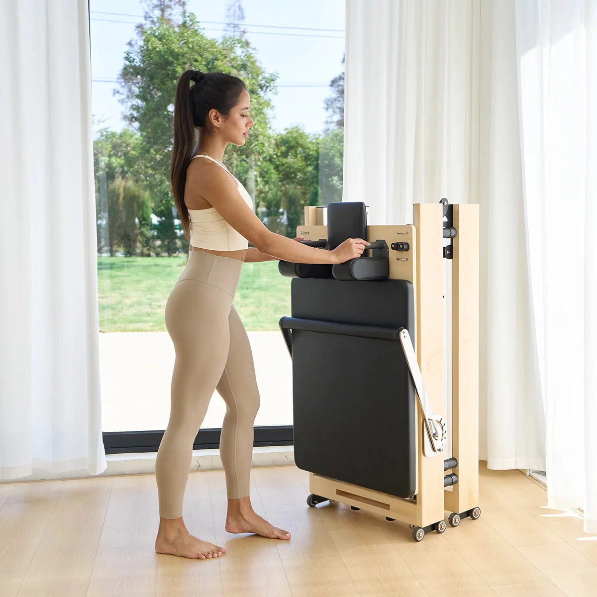 Hisooth SpaceSaver Foldable Pilates Reformer 60cm Maple Frame