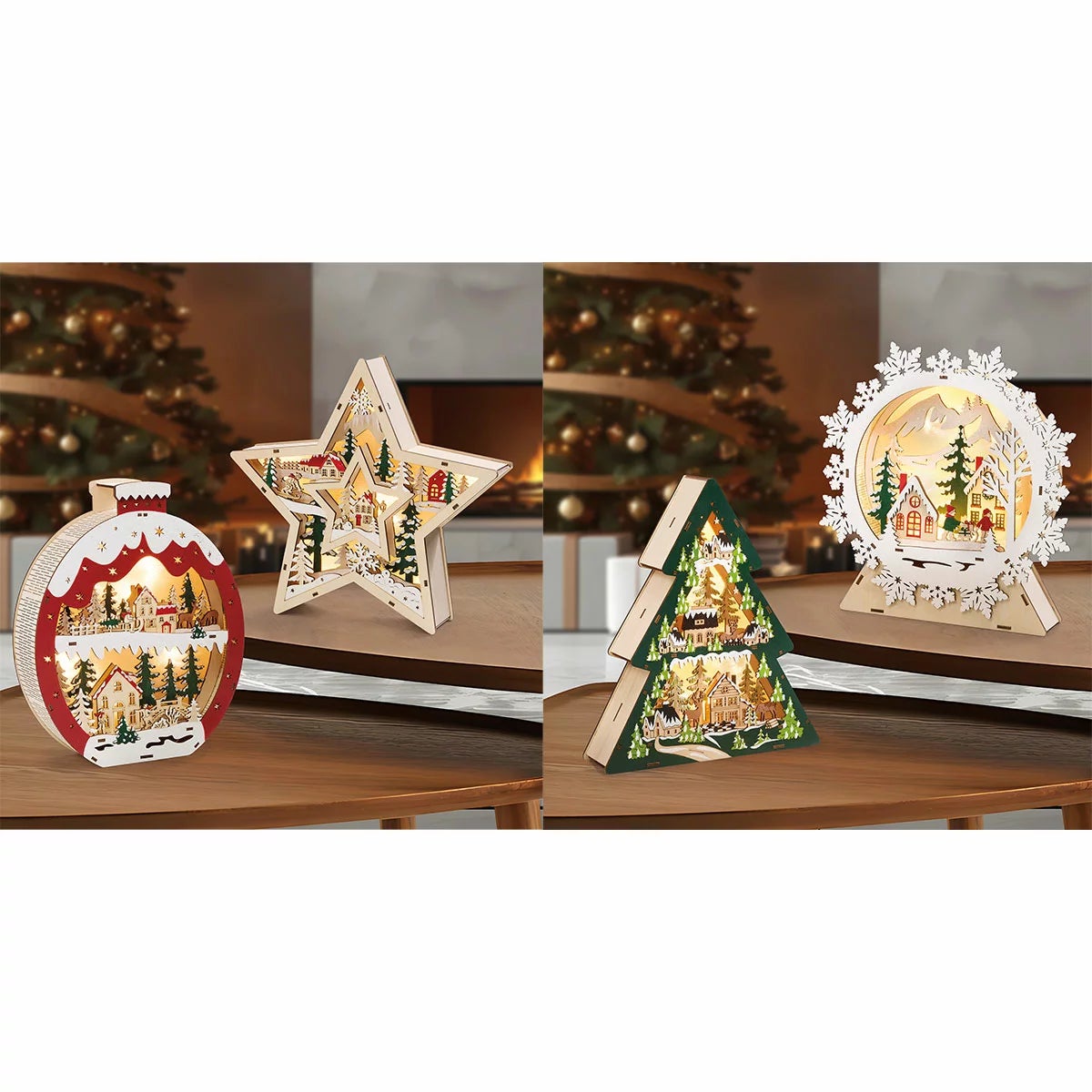 Light Up Wooden Holiday Icons-Set Of 2