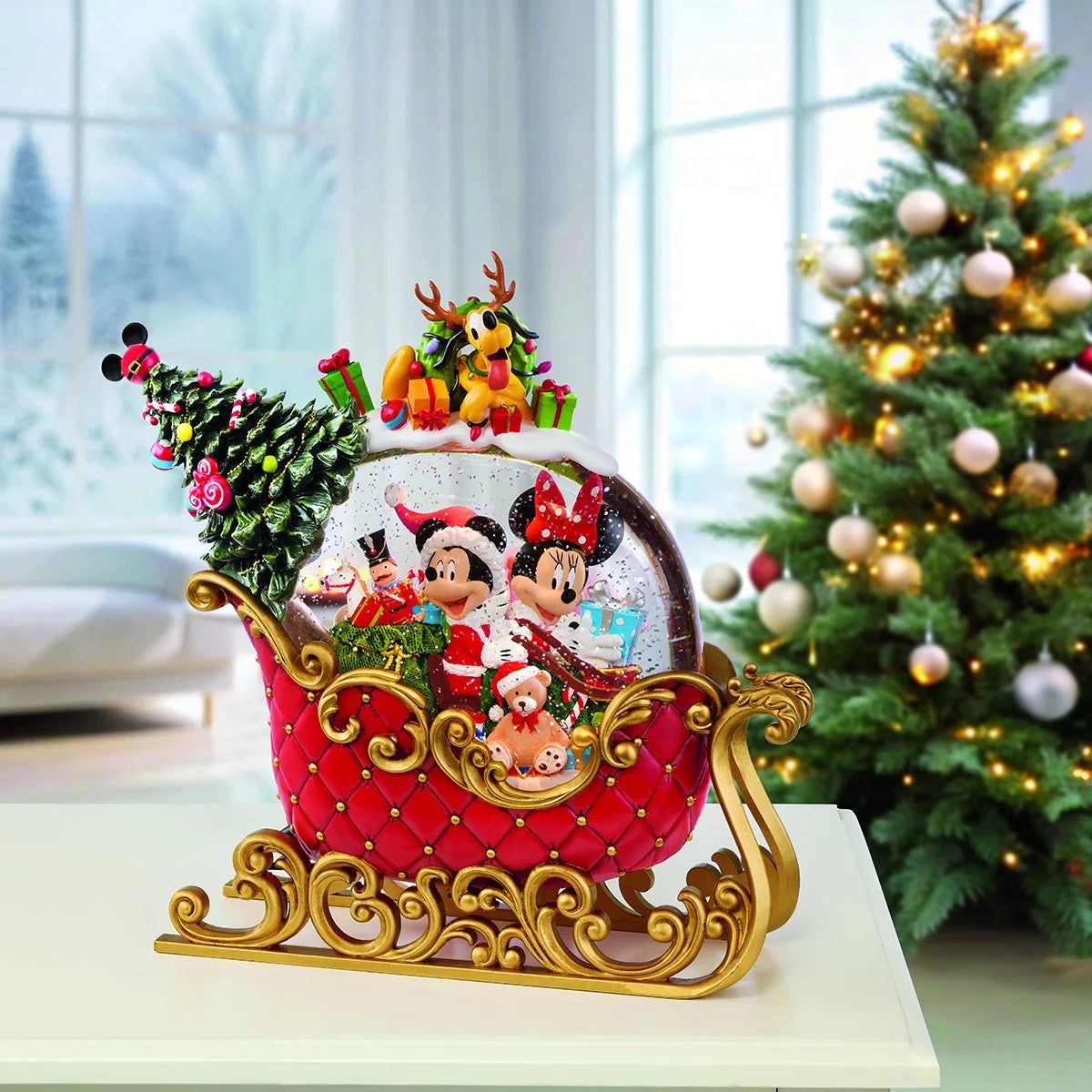 11 inch Sleigh Snowglobe with Glitter and LED Lights, view 2