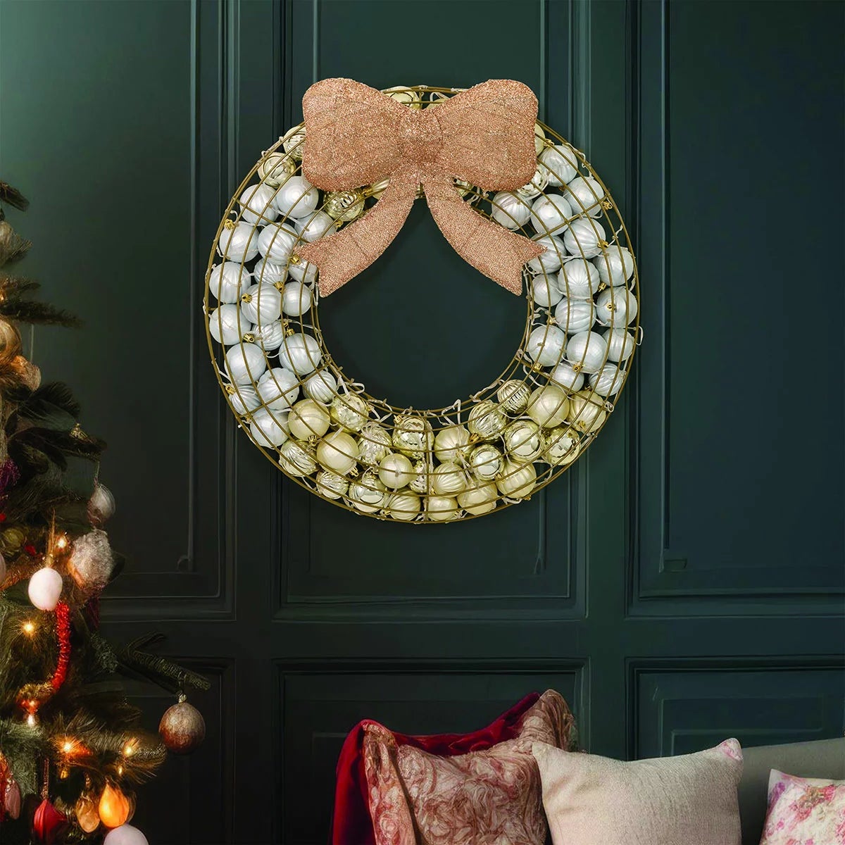 24 Inch Ornament Wreath With LED Lights, view 3