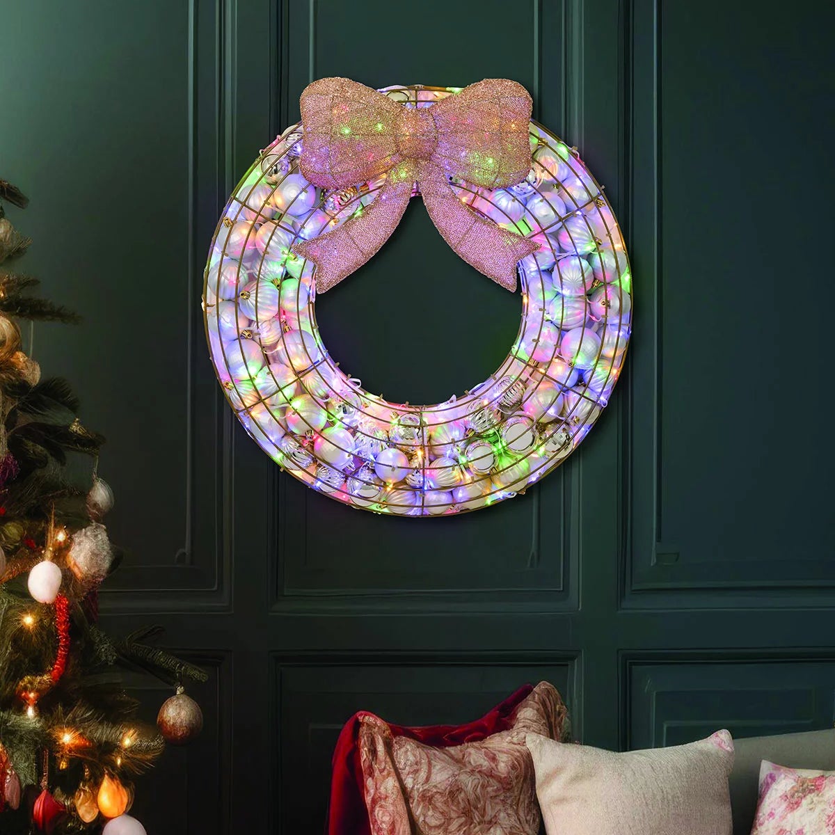 24 Inch Ornament Wreath With LED Lights, view 4