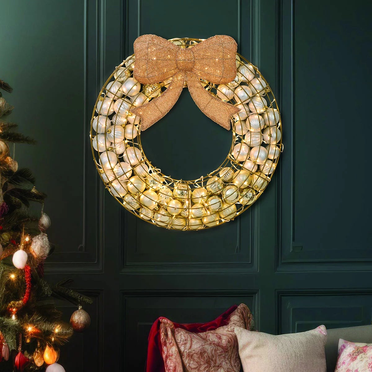 24 Inch Ornament Wreath With LED Lights, view 2