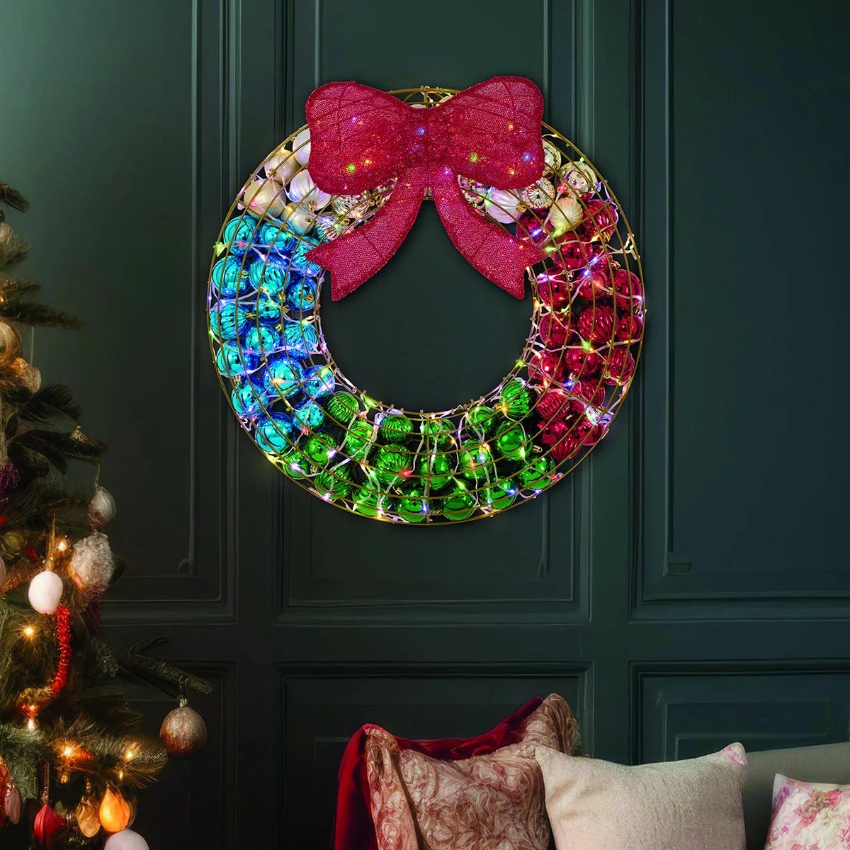 24 Inch Ornament Wreath With LED Lights, view 5