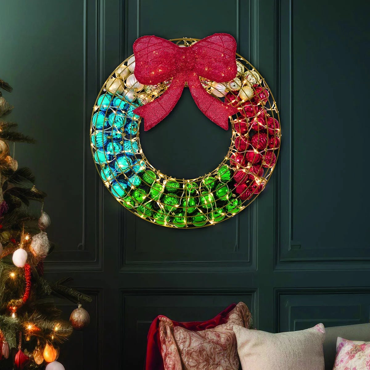 24 Inch Ornament Wreath With LED Lights, view 7