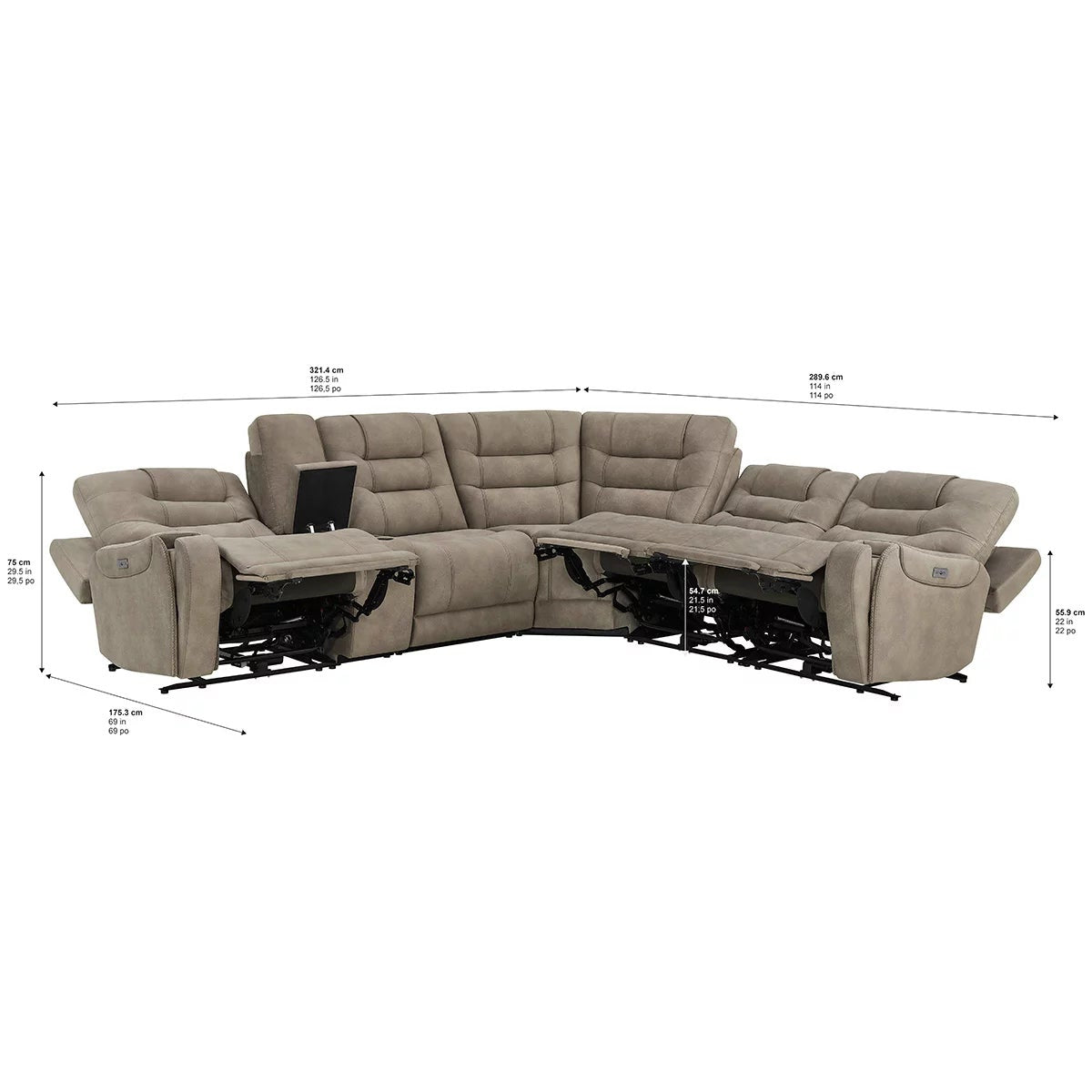 Barcalounger Carmelo Fabric Power Reclining Sectional Sofa with Power Headrests, view 3