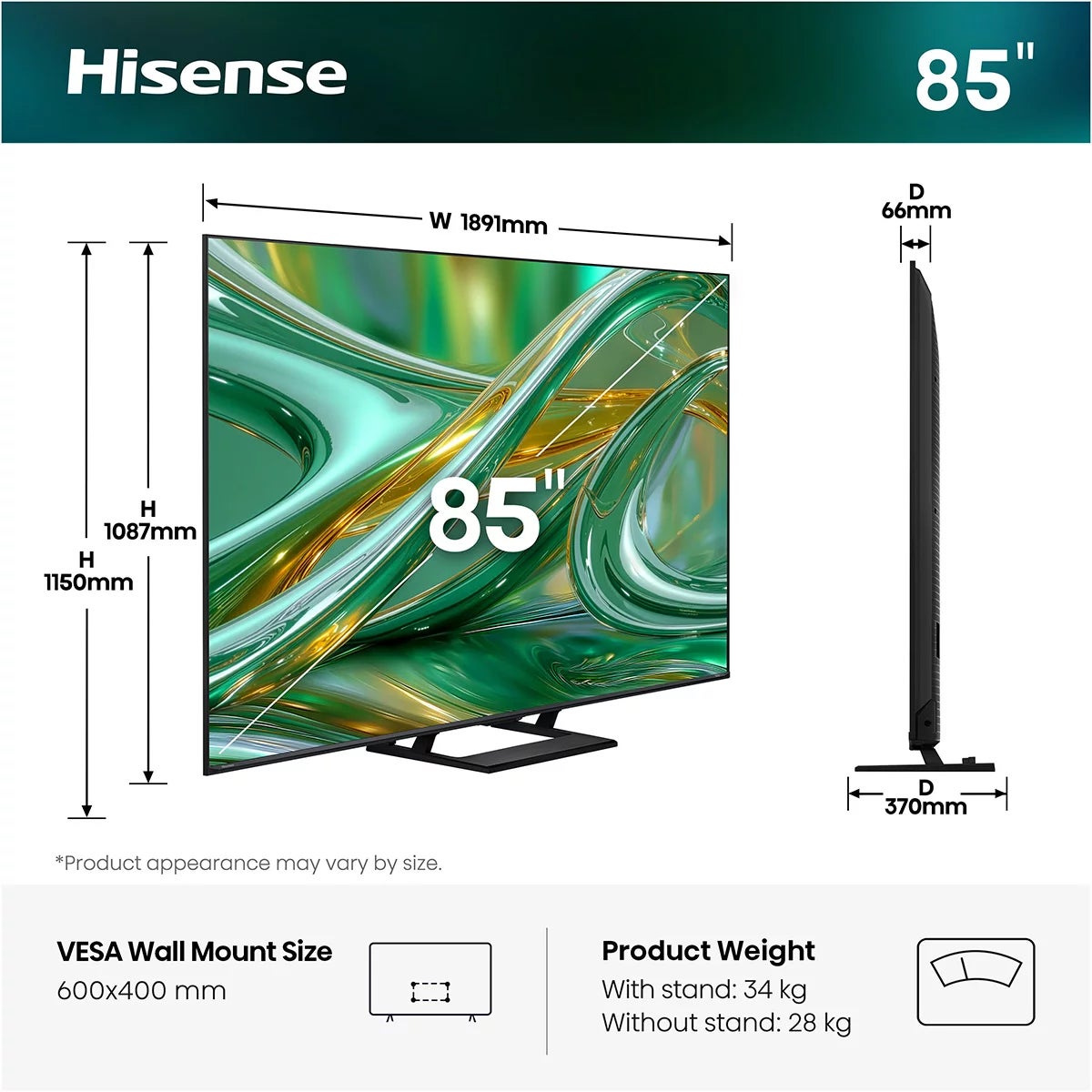 Hisense 85E8STUK 85 Inch Mini LED 4K UHD Smart TV, view 2