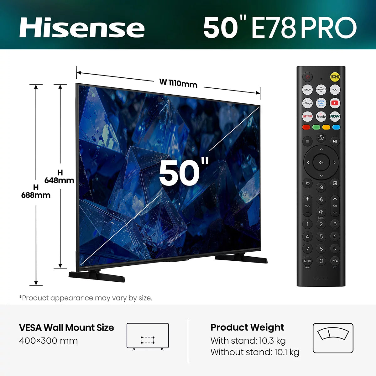 Hisense 50E78STUK PRO 50 Inch QLED HD Smart TV