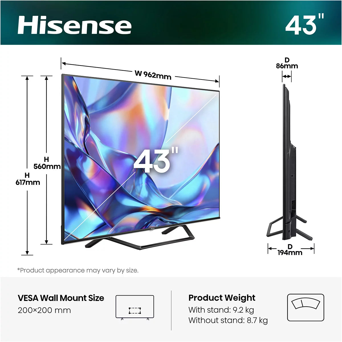 Hisense 43A7STUK 43 Inch QLED HD Smart TV