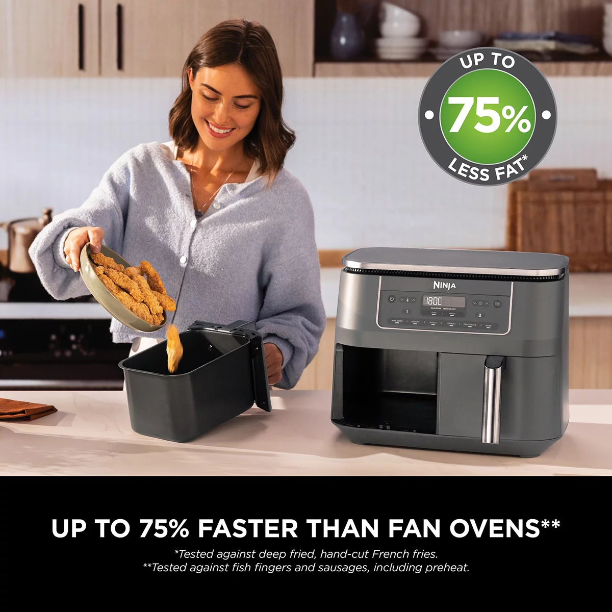 Ninja DZ300UK 6-in-1 Dual Zone Air Fryer in Gun Metal Grey, view 6