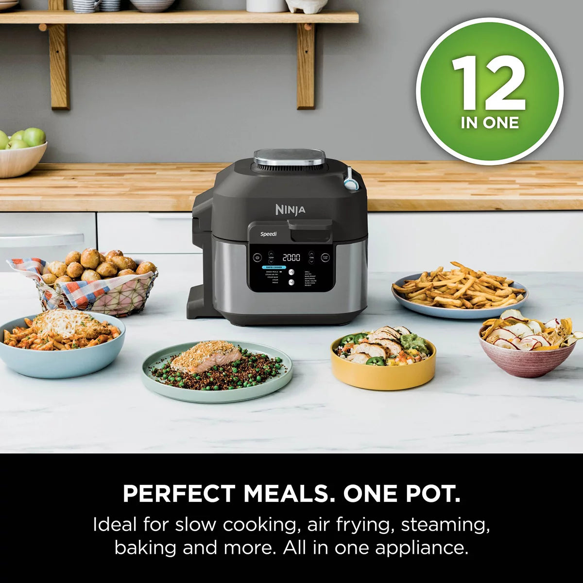 Ninja ON500UK Speedi 12 in 1 Multi Cooker, Air Fryer & Slow Cooker in Black