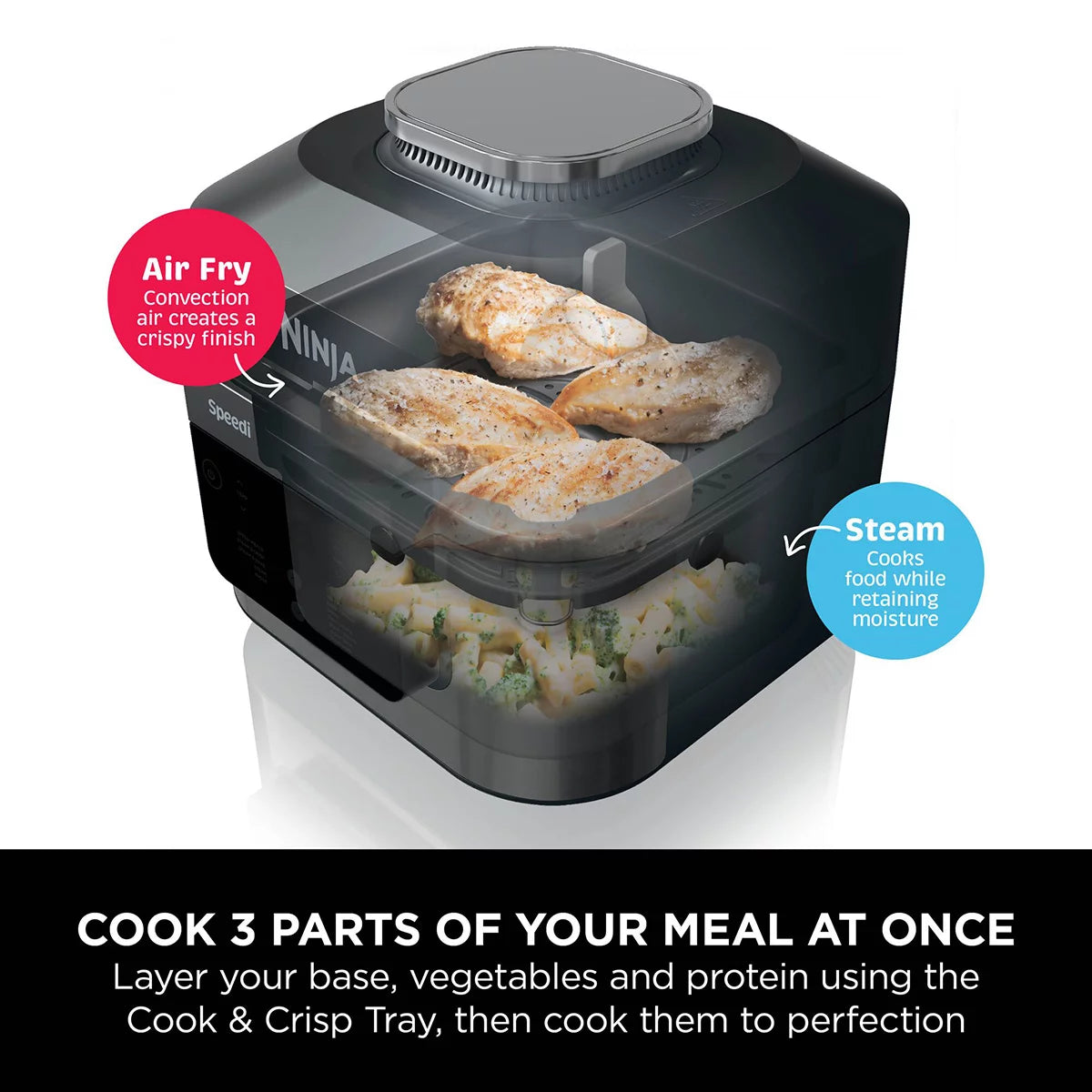 Ninja ON500UK Speedi 12 in 1 Multi Cooker, Air Fryer & Slow Cooker in Black