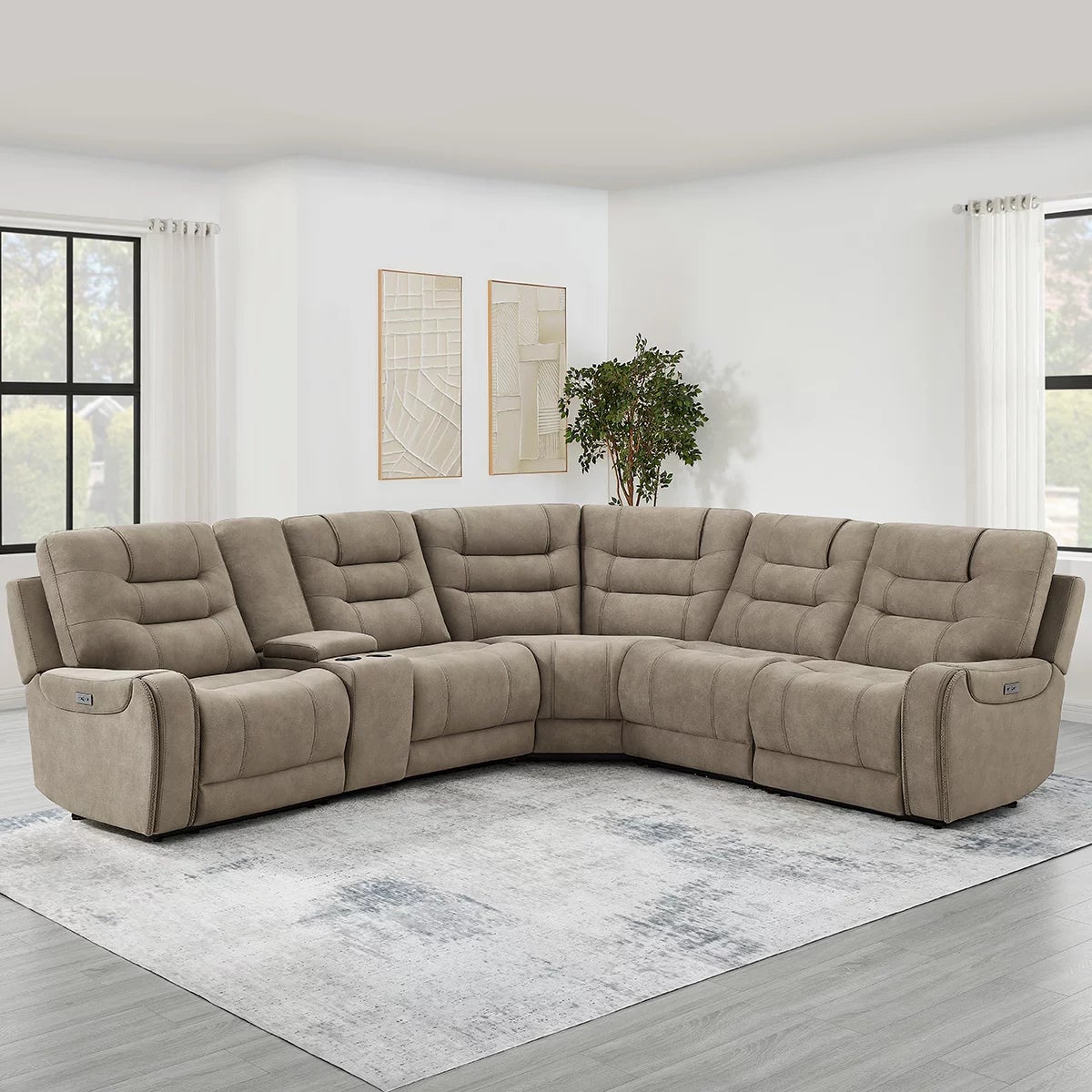 Barcalounger Carmelo Fabric Power Reclining Sectional Sofa with Power Headrests