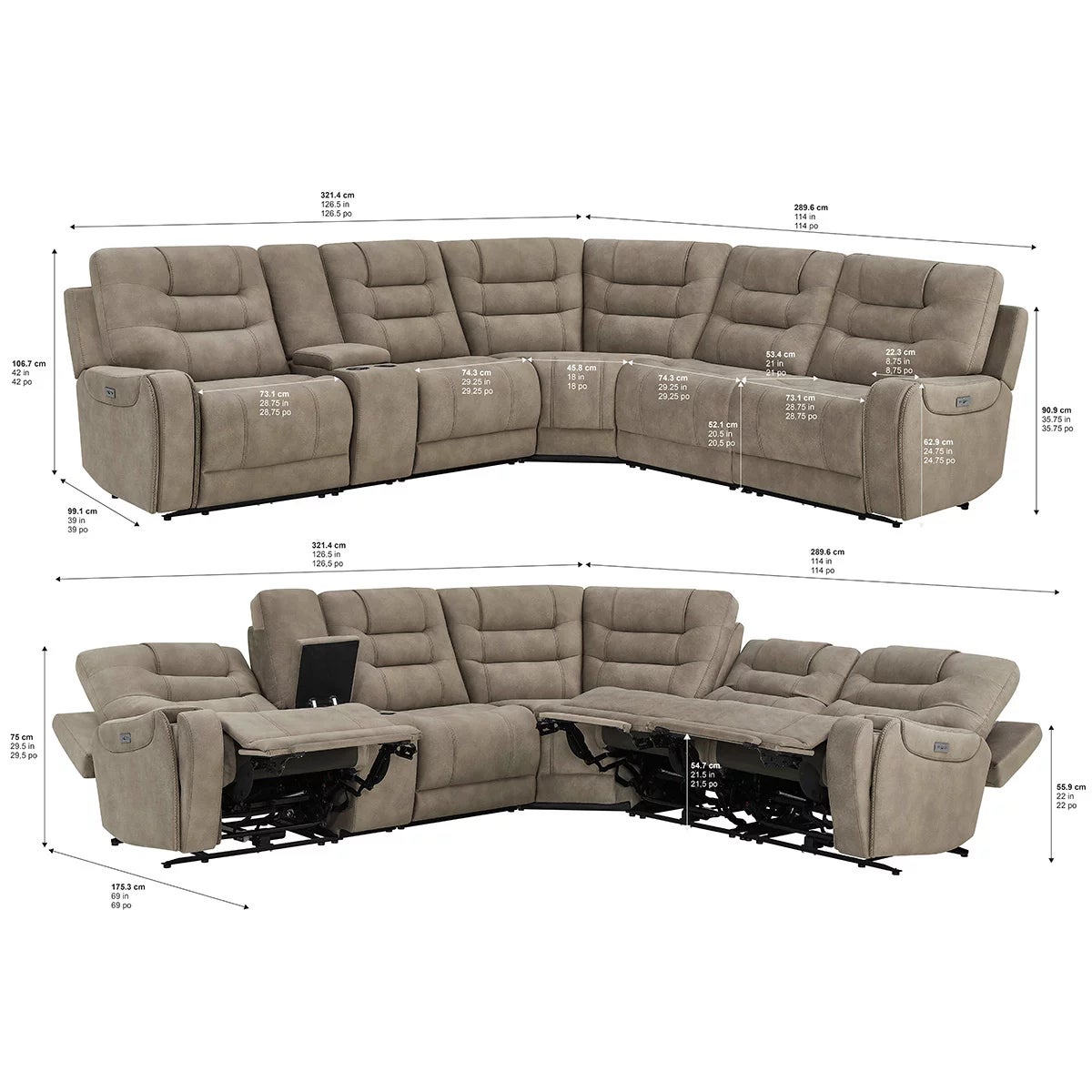 Barcalounger Carmelo Fabric Power Reclining Sectional Sofa with Power Headrests, view 2