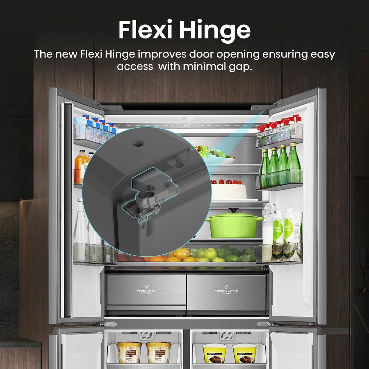 Hisense KitchenFit RQ768N4GVE, Non Plumbed Multidoor Fridge Freezer, E Rated In Silver Glass, view 7