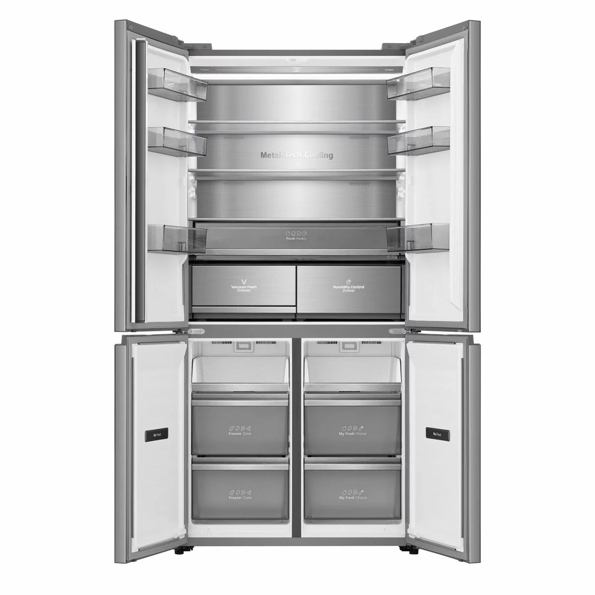 Hisense KitchenFit RQ768N4GVE, Non Plumbed Multidoor Fridge Freezer, E Rated In Silver Glass, view 2