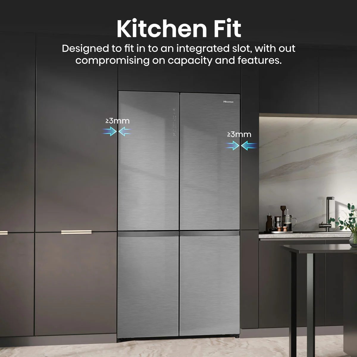 Hisense KitchenFit RQ768N4GVE, Non Plumbed Multidoor Fridge Freezer, E Rated In Silver Glass, view 5
