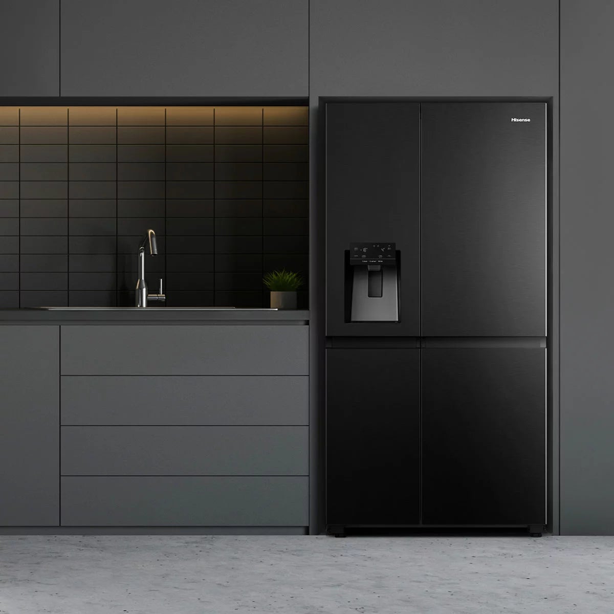 Hisense PureFlat RS818N4TFC, Non Plumbed Side By Side Fridge Freezer, C Rated In Black, view 3