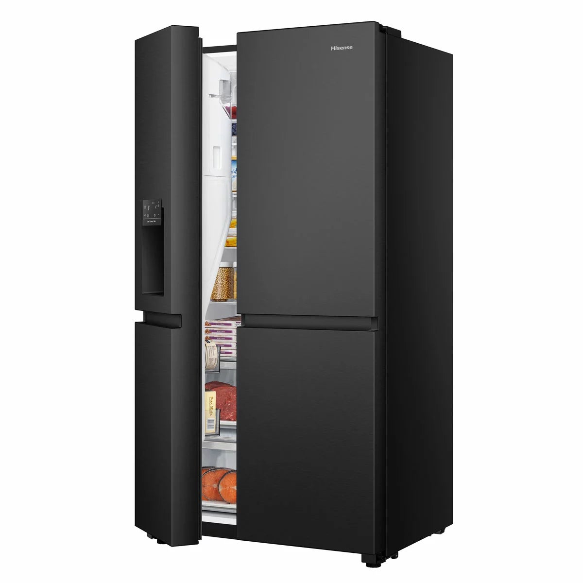 Hisense PureFlat RS818N4TFC, Non Plumbed Side By Side Fridge Freezer, C Rated In Black, view 2
