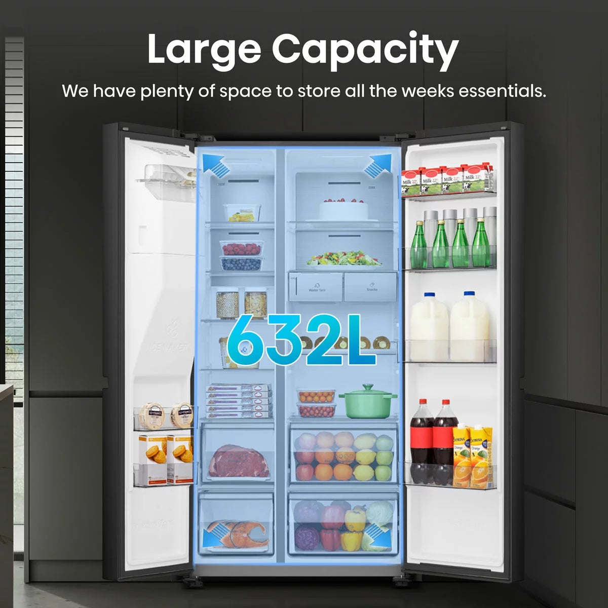 Hisense PureFlat RS818N4TFC, Non Plumbed Side By Side Fridge Freezer, C Rated In Black, view 6