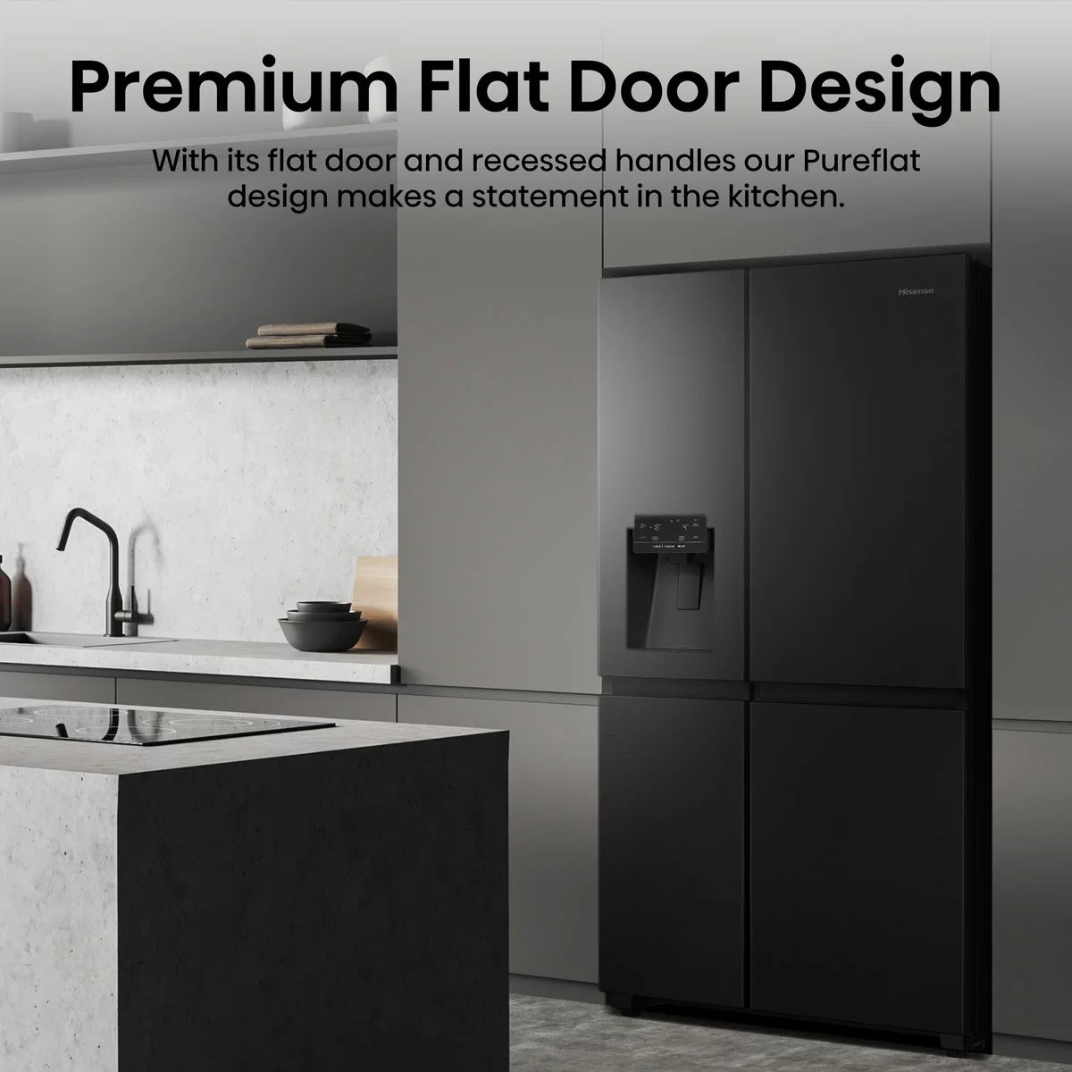 Hisense PureFlat RS818N4TFC, Non Plumbed Side By Side Fridge Freezer, C Rated In Black, view 5