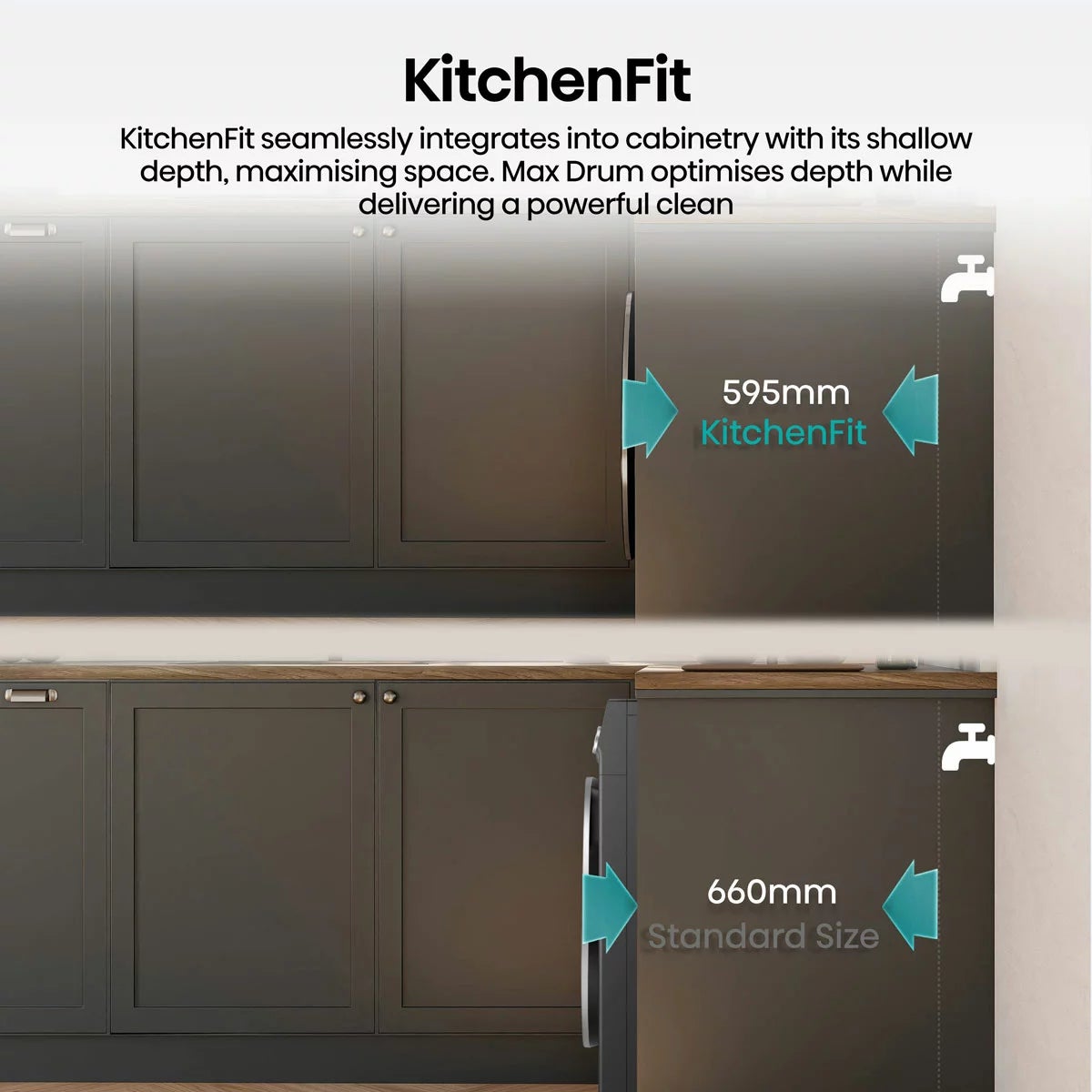 Hisense KitchenFit 5i Series WD5I1245BBRH 12kg / 8kg Washer Dryer, A Rated in Black, view 7