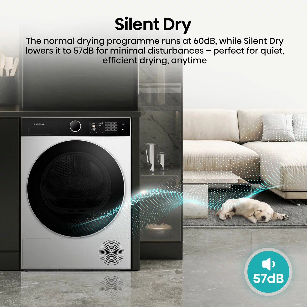 Hisense KitchenFit 5i Series DH5I904BWBC, 9kg Heat Pump Dryer, A+++ Rated in White, view 4