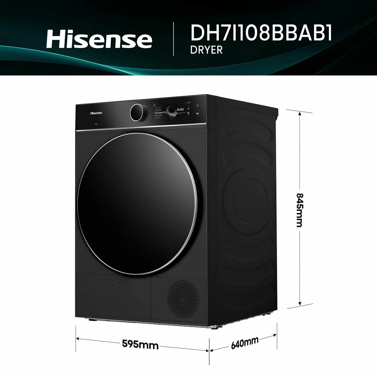 Hisense 7i Series DH7I108BBAB1 10kg Heat Pump Dryer, A+++ Rated in Black, view 5