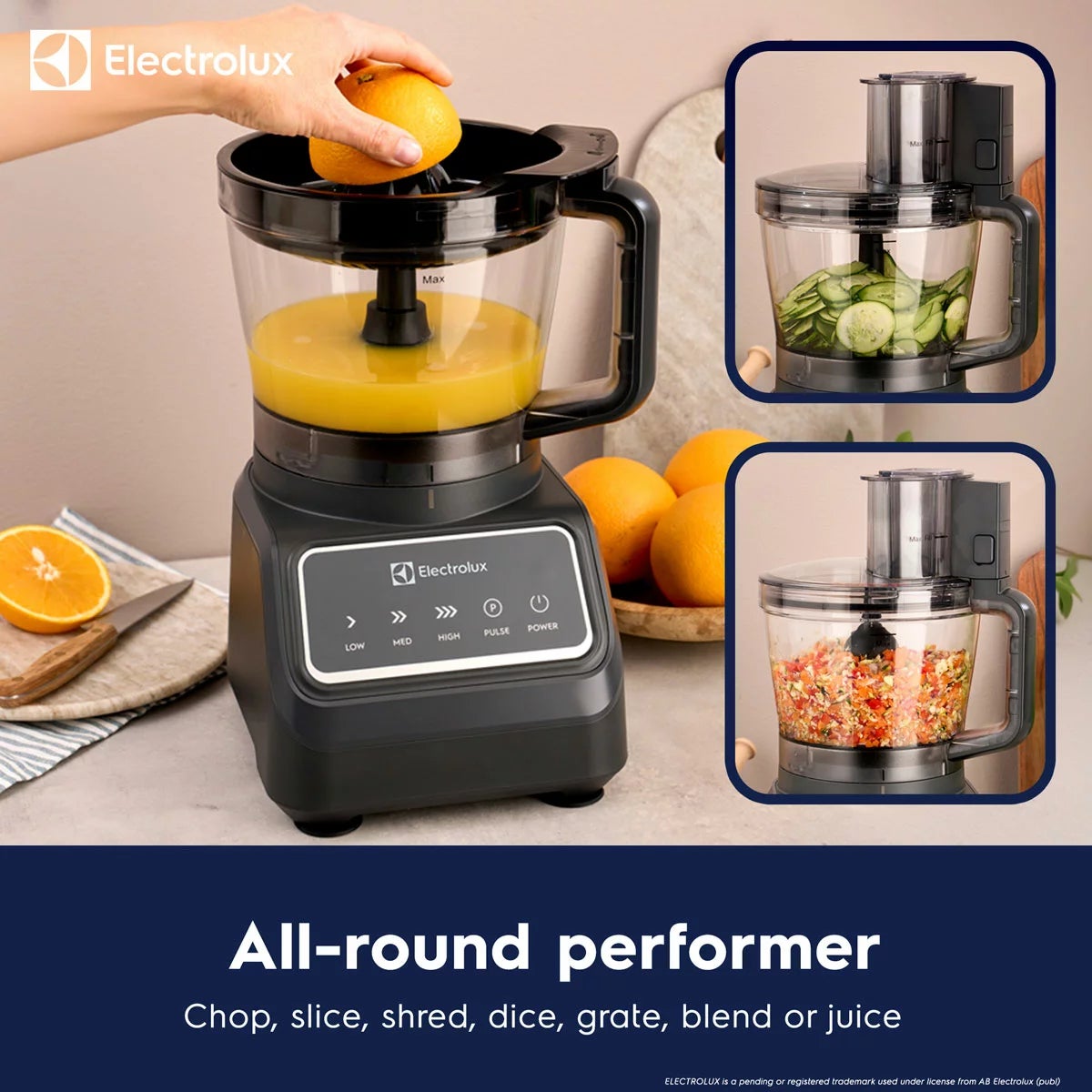Electrolux SDA2838ELGRY 1000W Multi Food Processor & Blender in Grey, view 3