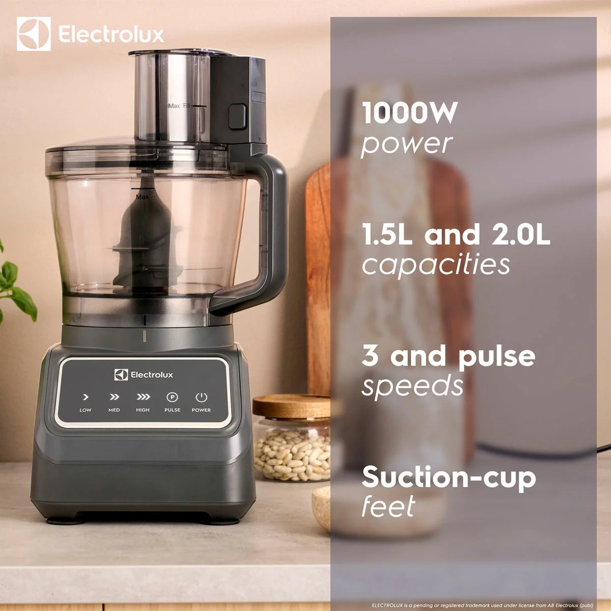 Electrolux SDA2838ELGRY 1000W Multi Food Processor & Blender in Grey, view 2