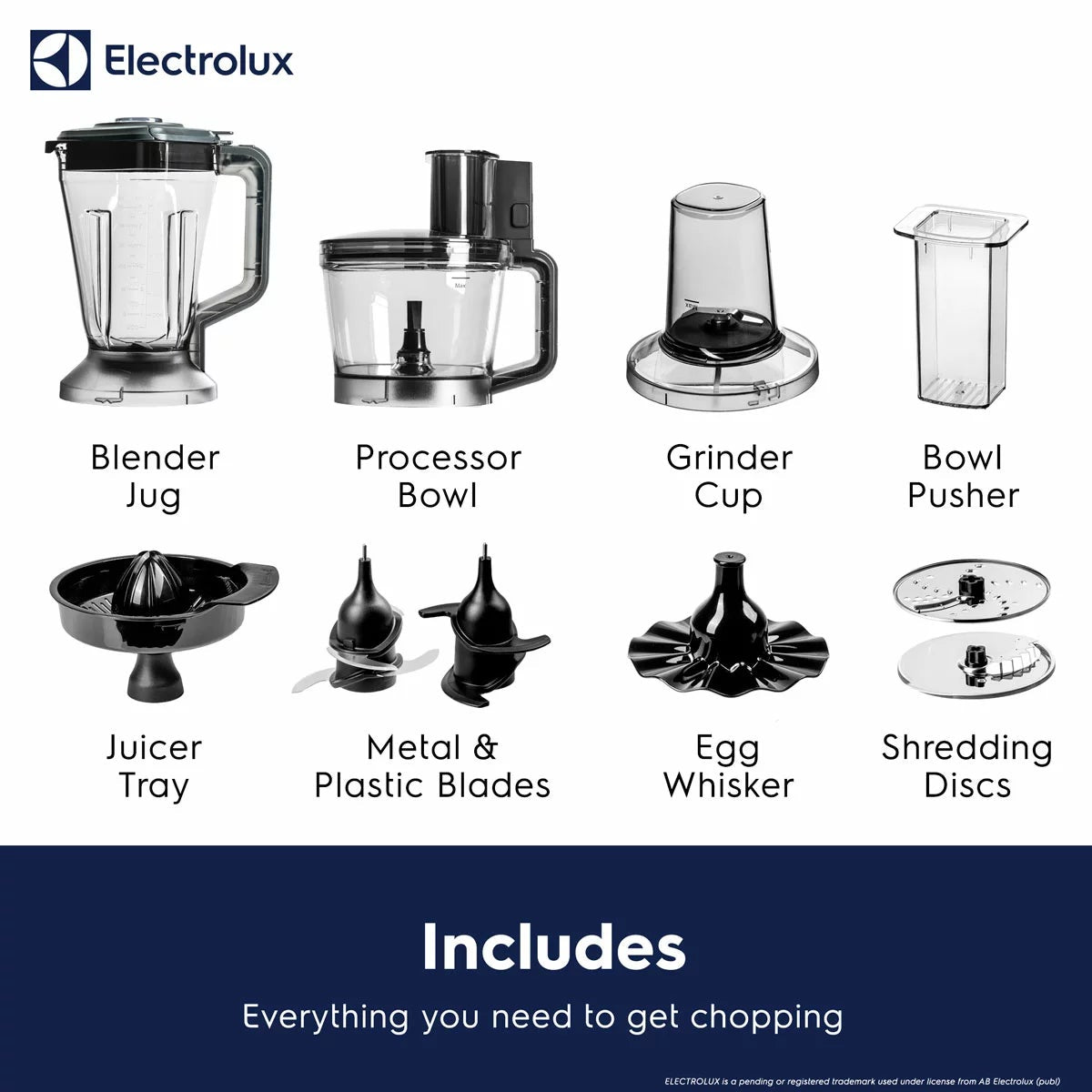 Electrolux SDA2838ELGRY 1000W Multi Food Processor & Blender in Grey, view 6