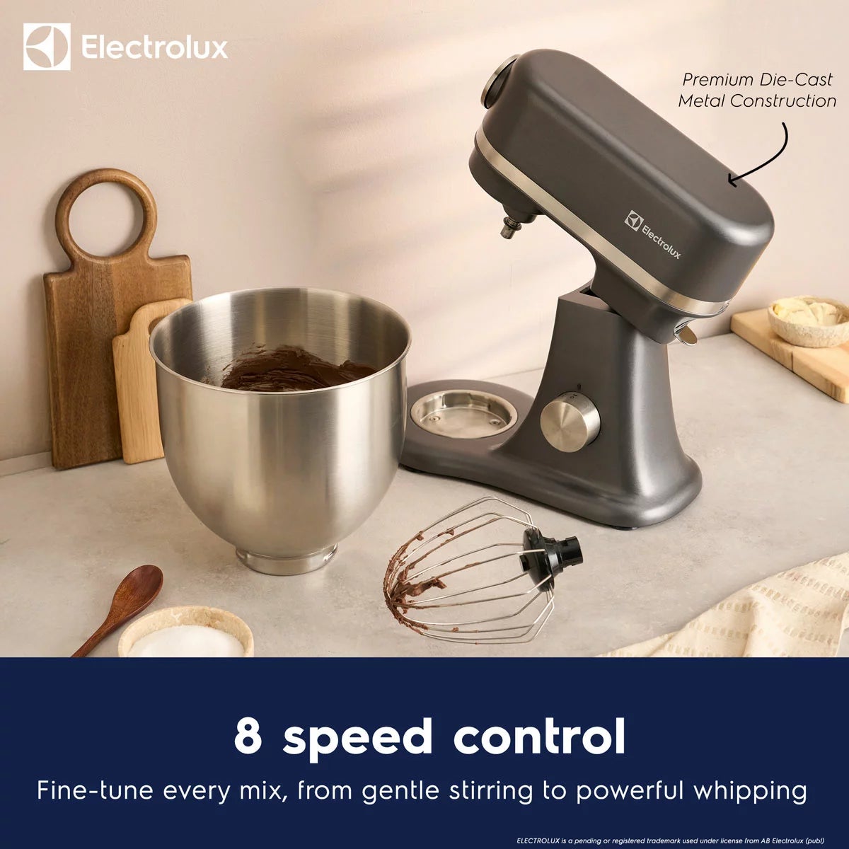 Electrolux SDA2842ELGRY 1600W Die-Cast 6.5L Stand Mixer in Grey, view 3