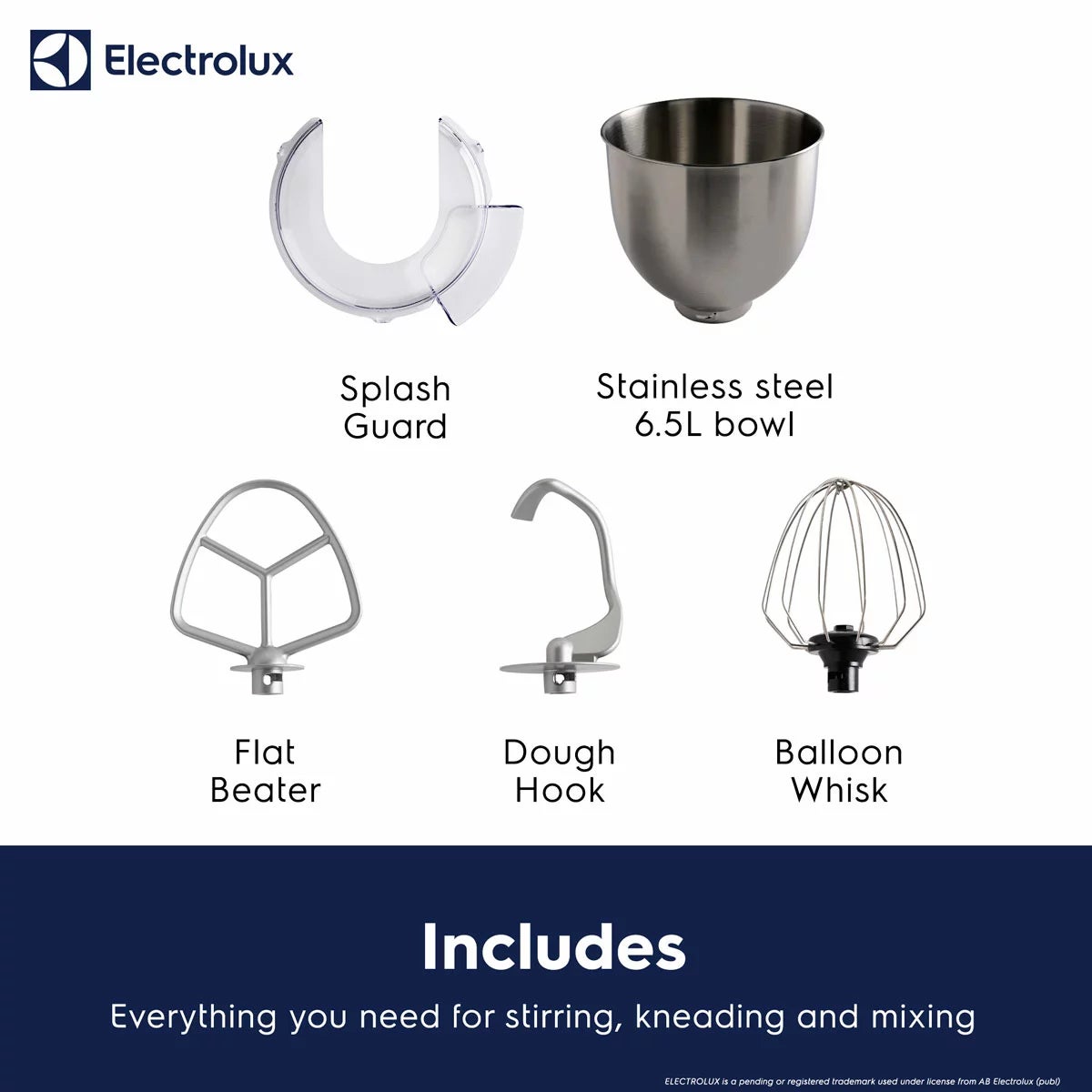 Electrolux SDA2842ELGRY 1600W Die-Cast 6.5L Stand Mixer in Grey, view 5