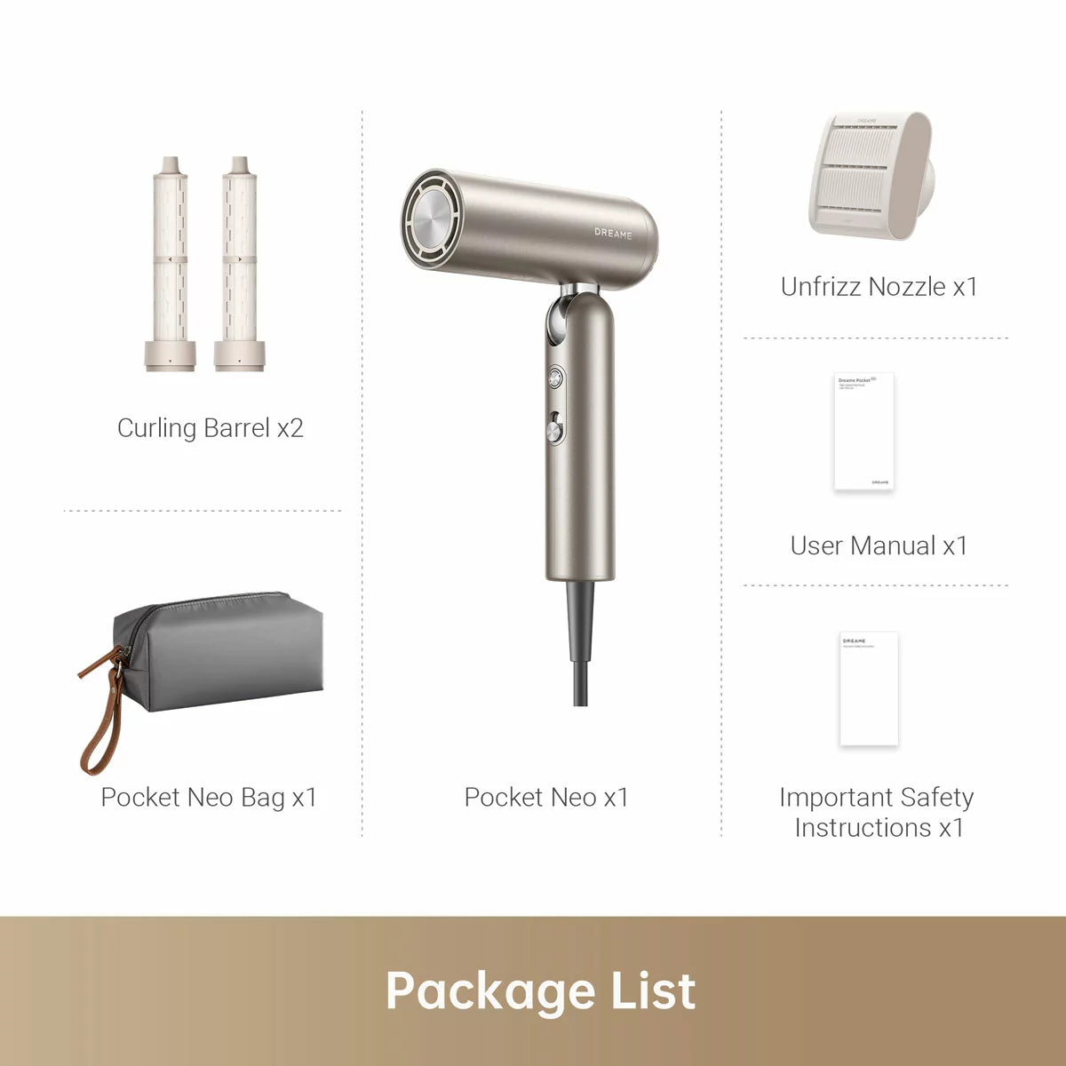 Dreame Pocket Neo Hair Dryer in Gold, view 2