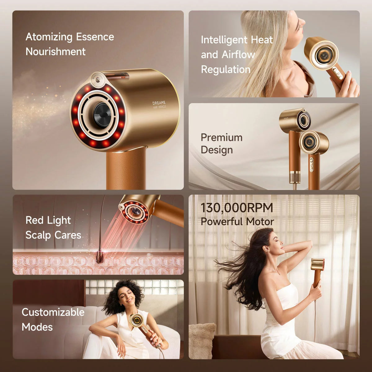 Dreame Miracle Hair Dryer Pro in Gold, view 2