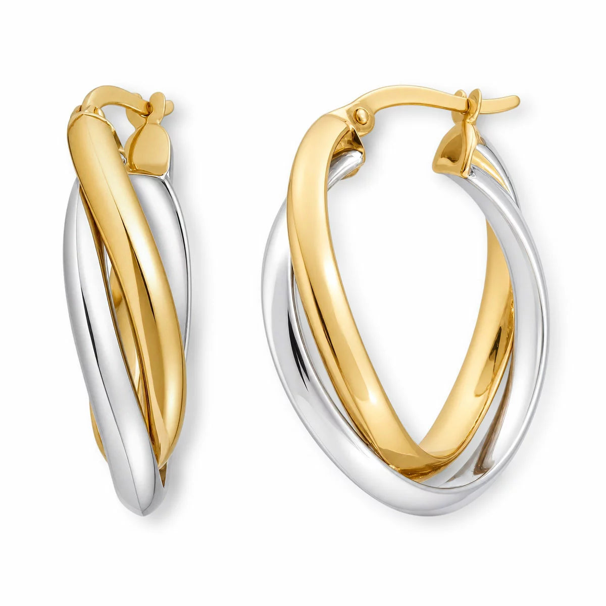 14ct Yellow & White Gold Wave Hoop Earrings