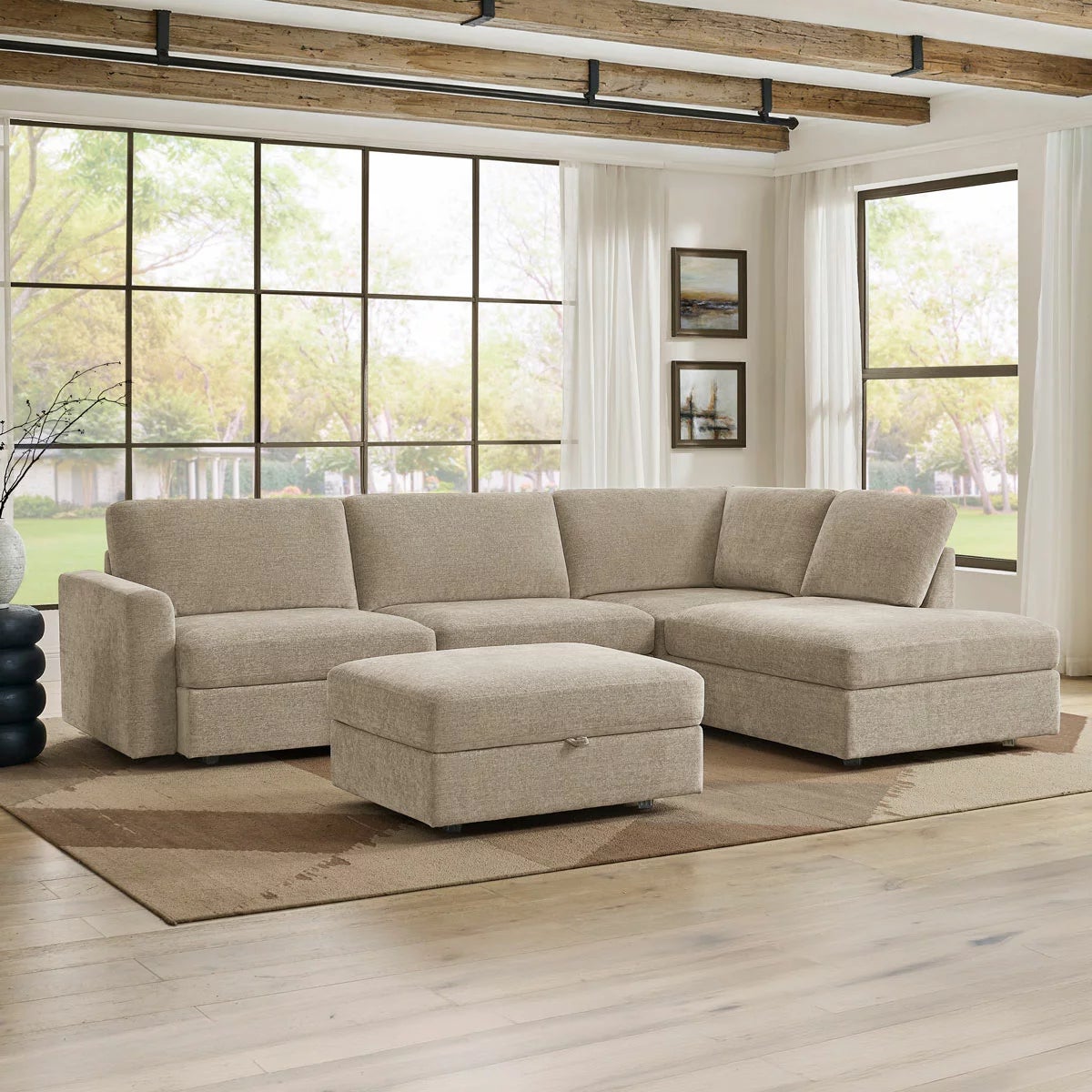 Broyhill Oswin Fabric Corner Sofa with Storage Ottoman, view 7