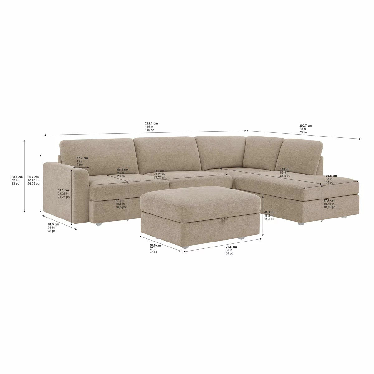 Broyhill Oswin Fabric Corner Sofa with Storage Ottoman, view 8