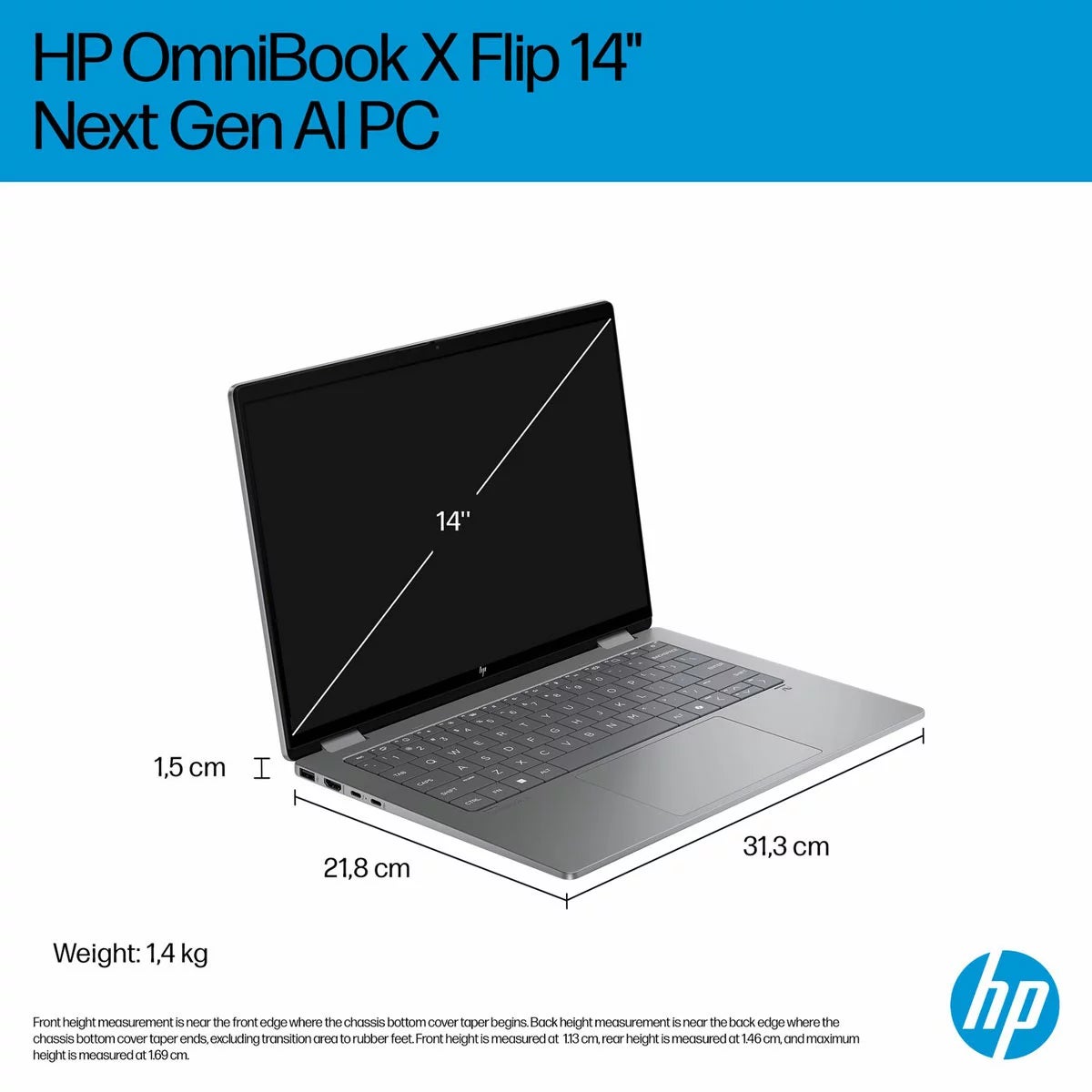 HP Omnibook X Flip, Copilot+ PC, Intel Core Ultra 5, 16GB RAM, 512GB SSD, 14 Inch Convertible 2 in 1 Laptop, 14-fm0005na, view 4