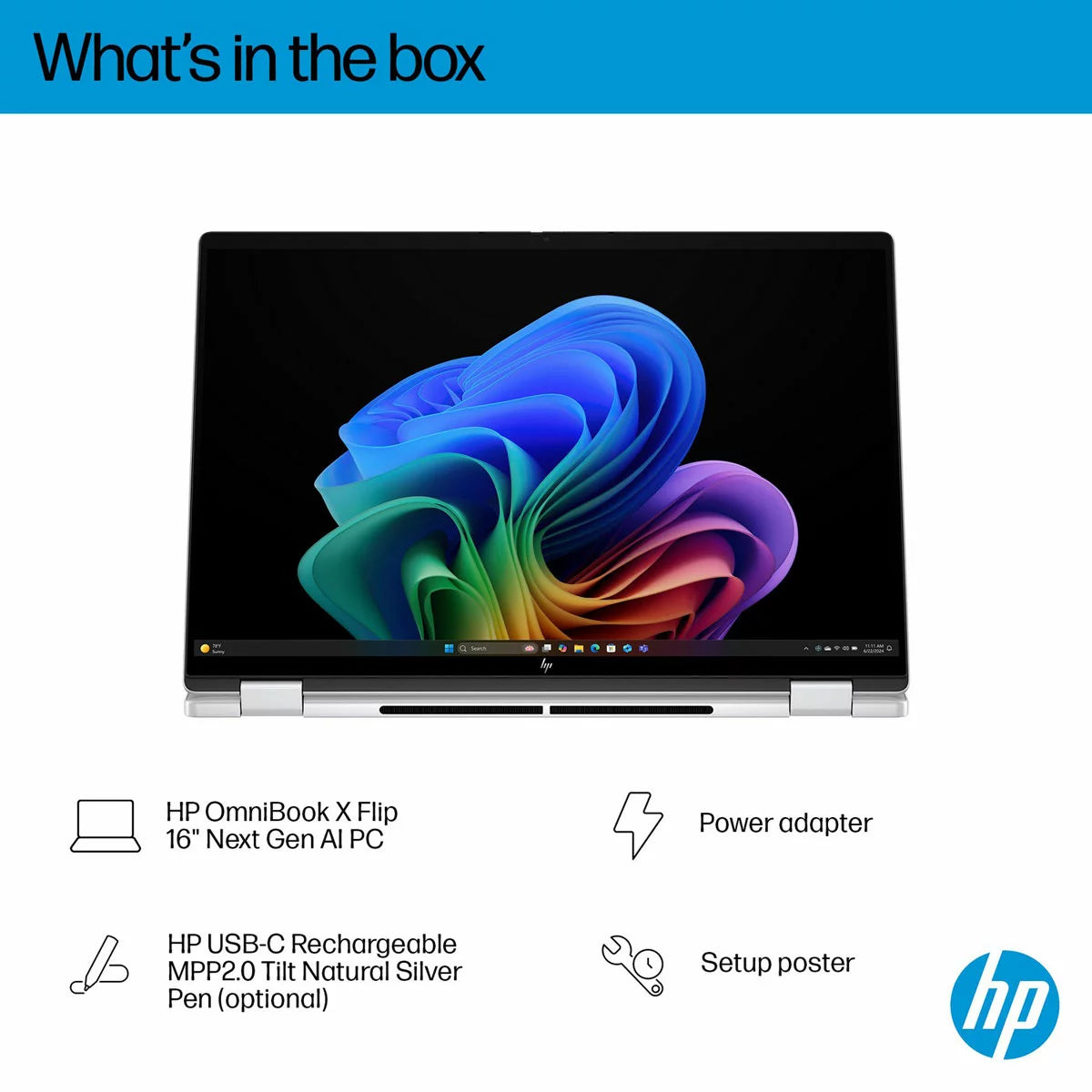 HP Omnibook X Flip, Copilot+ PC, Intel Core Ultra 5, 16GB RAM, 512GB SSD, 16 Inch Convertible 2 in 1 Laptop, 16-as0004na, view 7