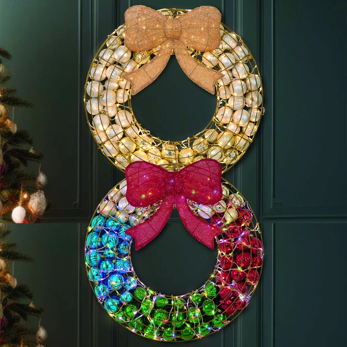 24 Inch Ornament Wreath With LED Lights