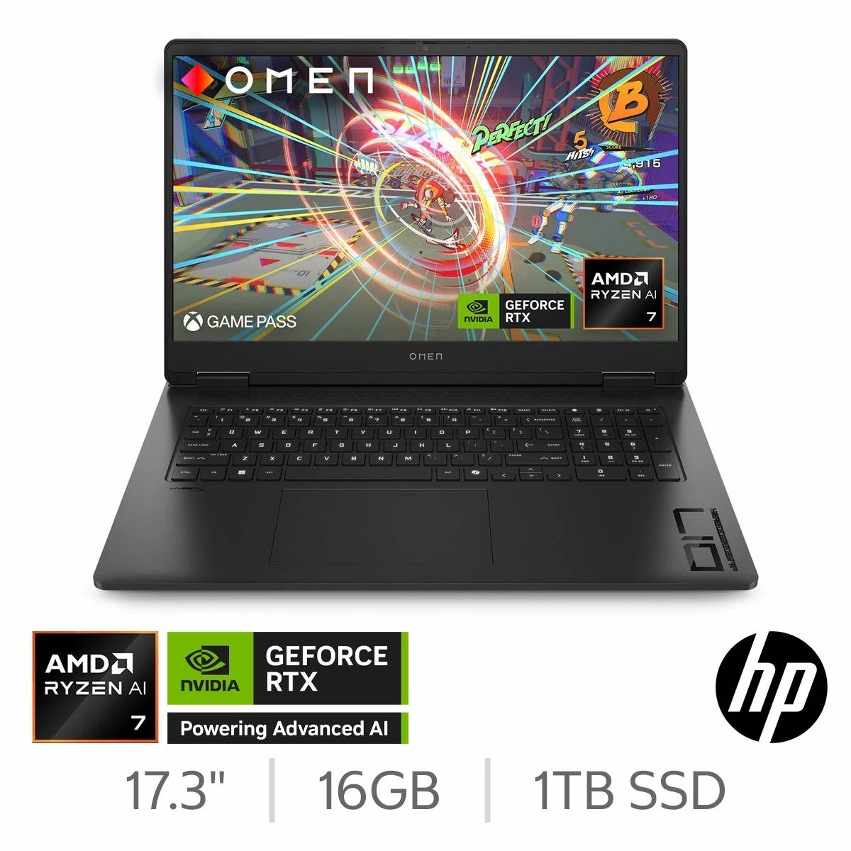 HP OMEN, AMD Ryzen AI 7, 16GB RAM, 1TB SSD, NVIDIA GeForce RTX 5060, 17.3 inch Gaming Laptop, 17-db1000na
