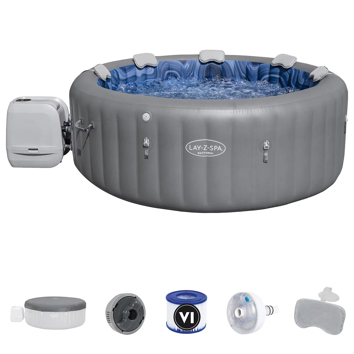 Lay-Z-Spa Santorini MaxHold EnergySense Smart Luxe HydroJet Pro, 7 Person Inflatable Spa, view 7