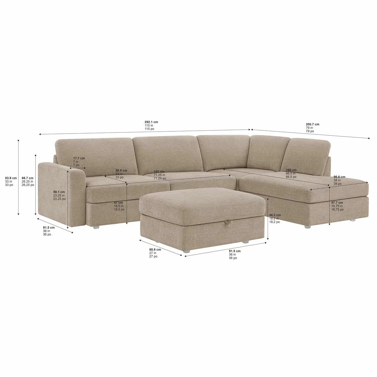Broyhill Oswin Fabric Corner Sofa with Storage Ottoman, view 2