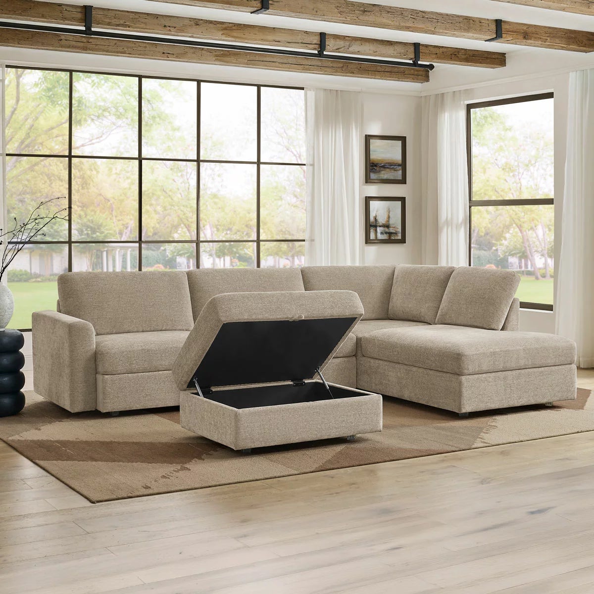 Broyhill Oswin Fabric Corner Sofa with Storage Ottoman, view 6