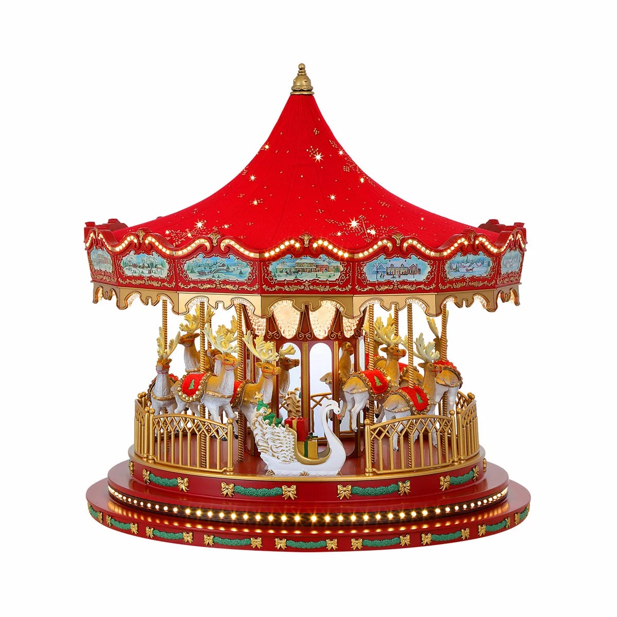17 Inch Nostalgic Deluxe Glass Embellished Carousel in Red, view 5