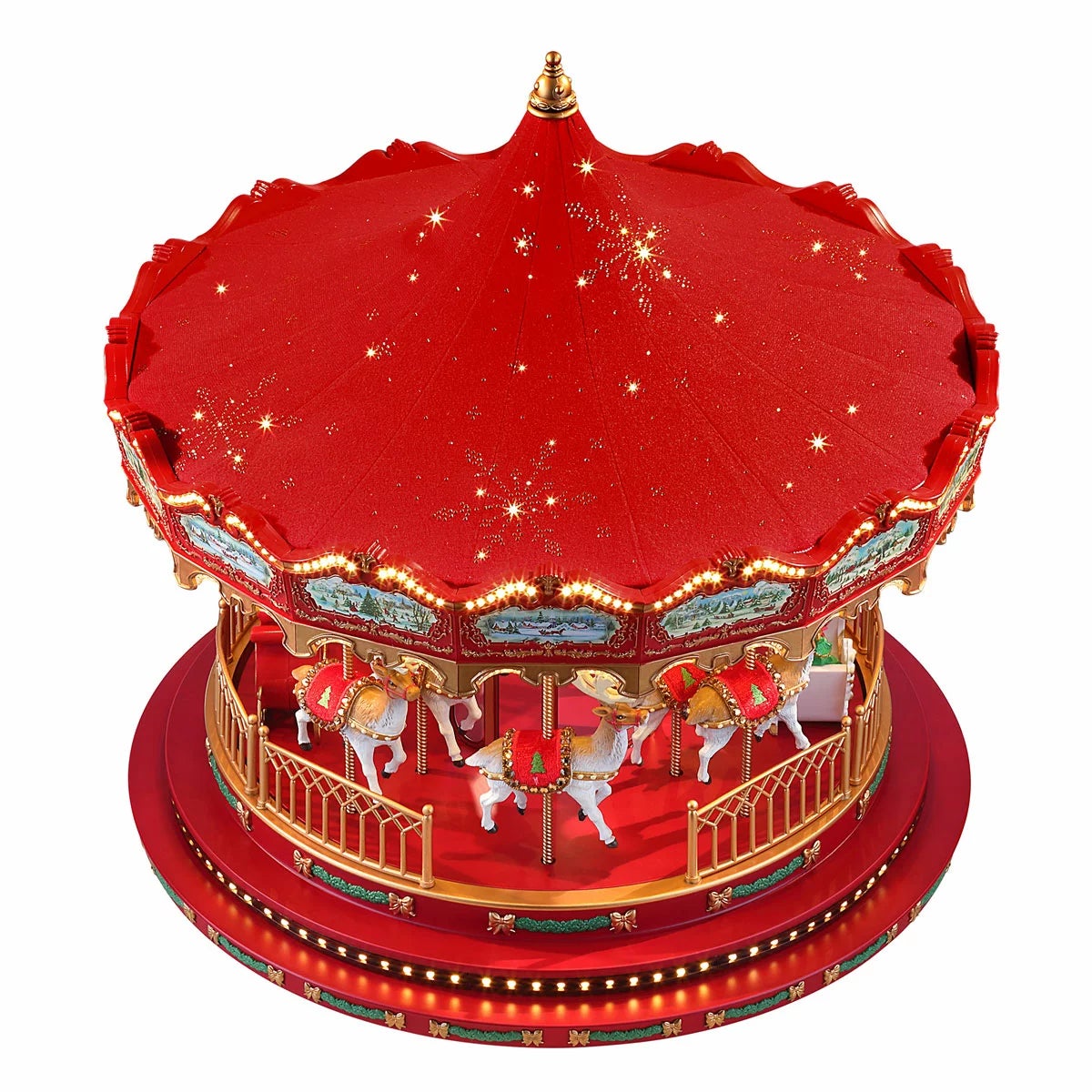 17 Inch Nostalgic Deluxe Glass Embellished Carousel in Red, view 4