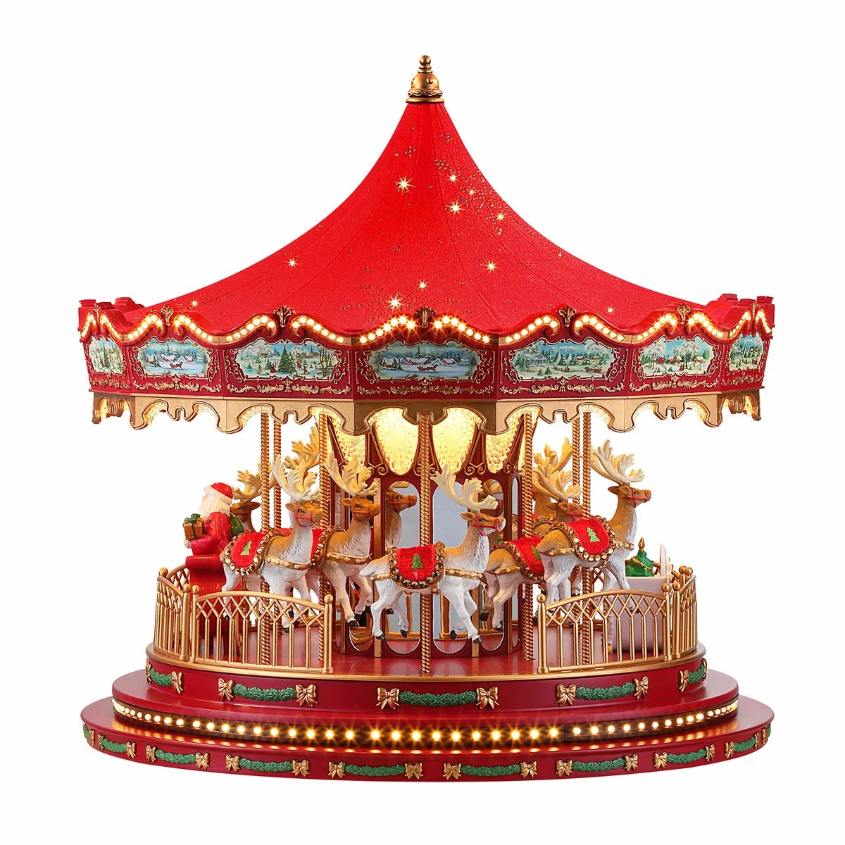 17 Inch Nostalgic Deluxe Glass Embellished Carousel in Red, view 6