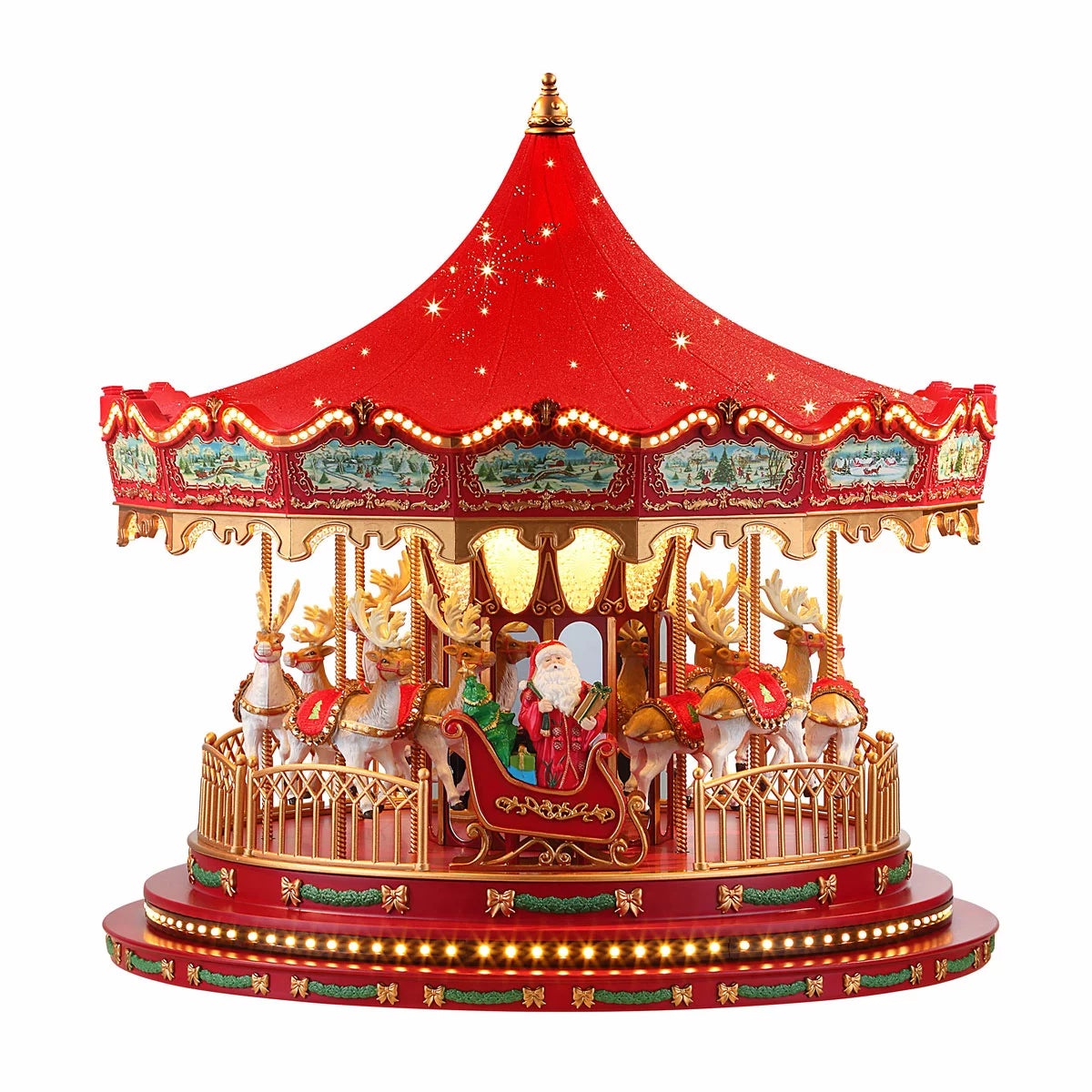 17 Inch Nostalgic Deluxe Glass Embellished Carousel in Red, view 7