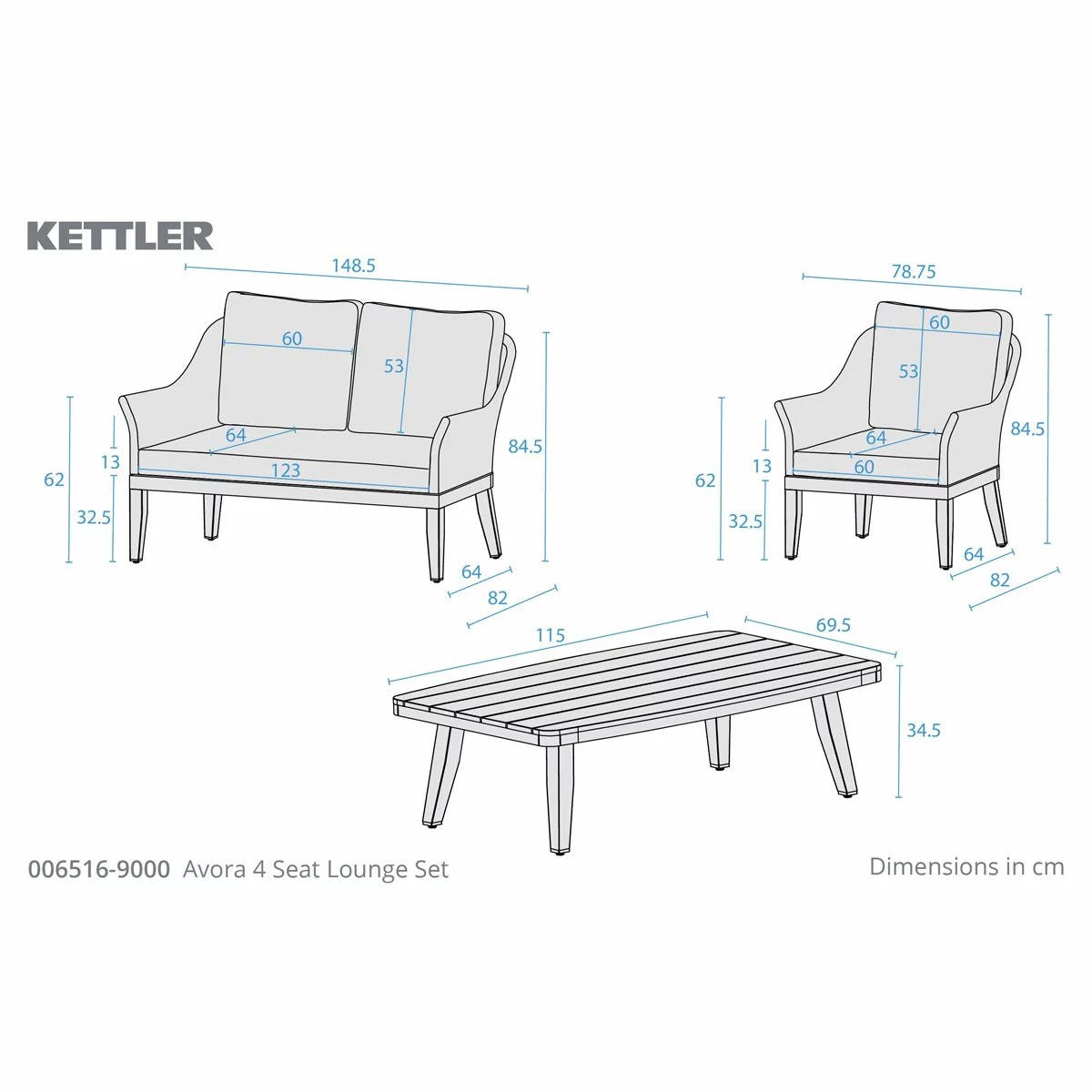 Kettler Avora 4 Piece Deep Seating Set, view 2